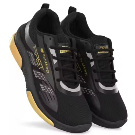 Men Premium Black & Gold Athletic Training Shoes